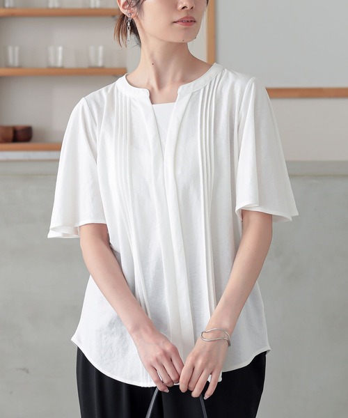 n'OrLABEL(ノアールレーベル)の「【接触冷感】カノコブラウス見えカットソー(Tシャツ/カットソー・レディース・オフホワイト/ブルー/ネイビー・1/2)」の5枚目の写真
