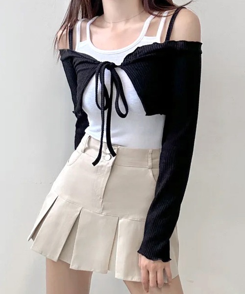 REMUR(レミュール)の「オフショルカーディガン ショート丈(カーディガン/ボレロ・レディース・ブルーグレー/ブラック/ピンク/ホワイト・FREE)」の12枚目の写真
