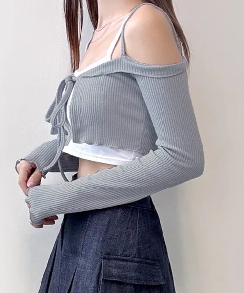 REMUR(レミュール)の「オフショルカーディガン ショート丈(カーディガン/ボレロ・レディース・ブルーグレー/ブラック/ピンク/ホワイト・FREE)」の18枚目の写真