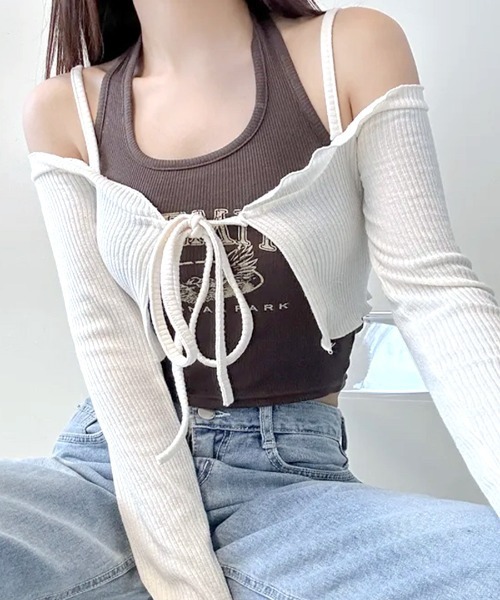 REMUR(レミュール)の「オフショルカーディガン ショート丈(カーディガン/ボレロ・レディース・ブルーグレー/ブラック/ピンク/ホワイト・FREE)」の6枚目の写真