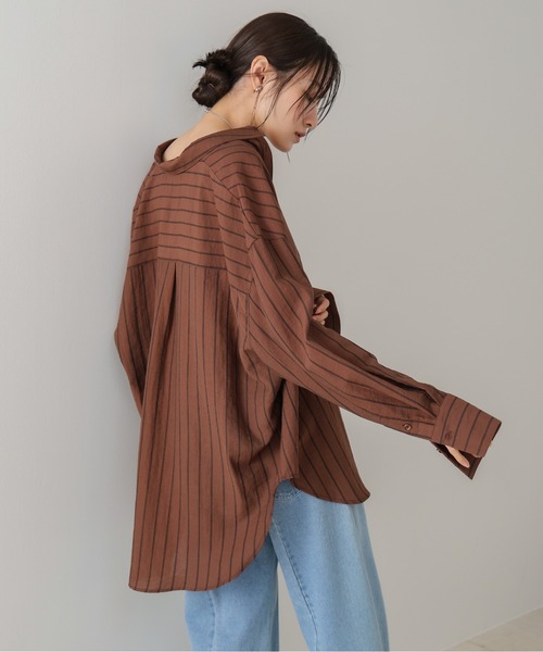 Bab（バブ）の「シアーストライプシャツ（シャツ/ブラウス・レディース・ブラウン/ライトピンク/アイボリー・M）」の3枚目の写真