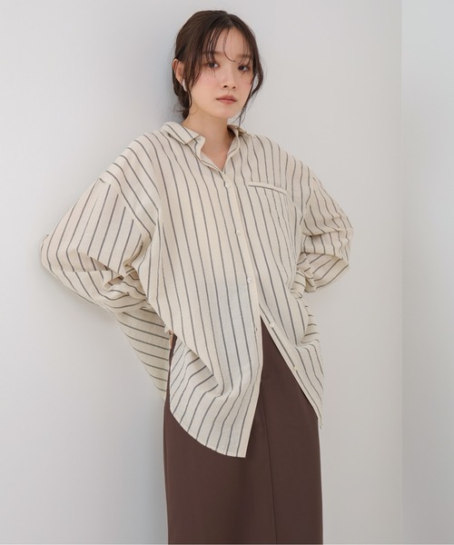 Bab（バブ）の「シアーストライプシャツ（シャツ/ブラウス・レディース・ブラウン/ライトピンク/アイボリー・M）」の2枚目の写真