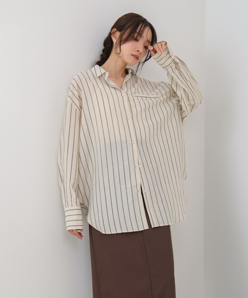 Bab（バブ）の「シアーストライプシャツ（シャツ/ブラウス・レディース・ブラウン/ライトピンク/アイボリー・M）」の21枚目の写真