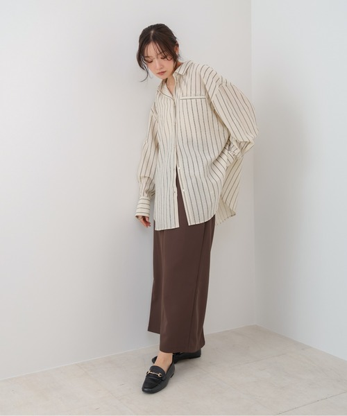 Bab（バブ）の「シアーストライプシャツ（シャツ/ブラウス・レディース・ブラウン/ライトピンク/アイボリー・M）」の5枚目の写真