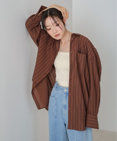 Bab（バブ）の「シアーストライプシャツ（シャツ/ブラウス・レディース・ブラウン/ライトピンク/アイボリー・M）」の6枚目の写真