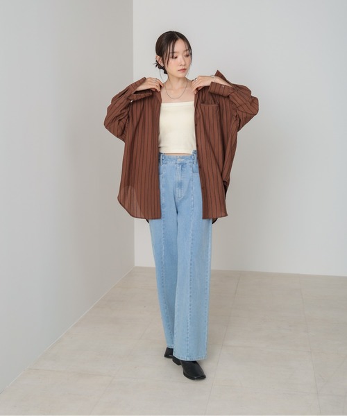 Bab（バブ）の「シアーストライプシャツ（シャツ/ブラウス・レディース・ブラウン/ライトピンク/アイボリー・M）」の8枚目の写真