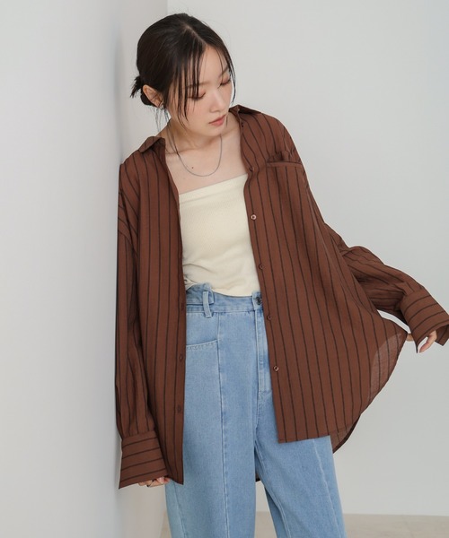 Bab（バブ）の「シアーストライプシャツ（シャツ/ブラウス・レディース・ブラウン/ライトピンク/アイボリー・M）」の9枚目の写真