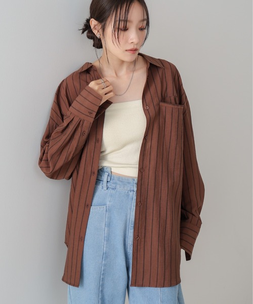 Bab（バブ）の「シアーストライプシャツ（シャツ/ブラウス・レディース・ブラウン/ライトピンク/アイボリー・M）」の10枚目の写真