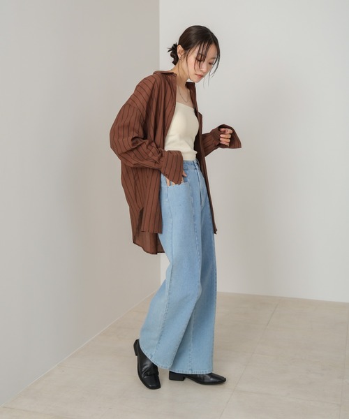 Bab（バブ）の「シアーストライプシャツ（シャツ/ブラウス・レディース・ブラウン/ライトピンク/アイボリー・M）」の11枚目の写真