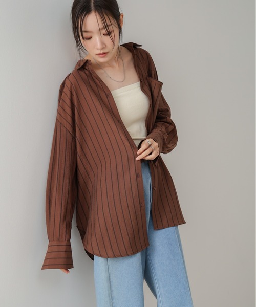 Bab（バブ）の「シアーストライプシャツ（シャツ/ブラウス・レディース・ブラウン/ライトピンク/アイボリー・M）」の13枚目の写真