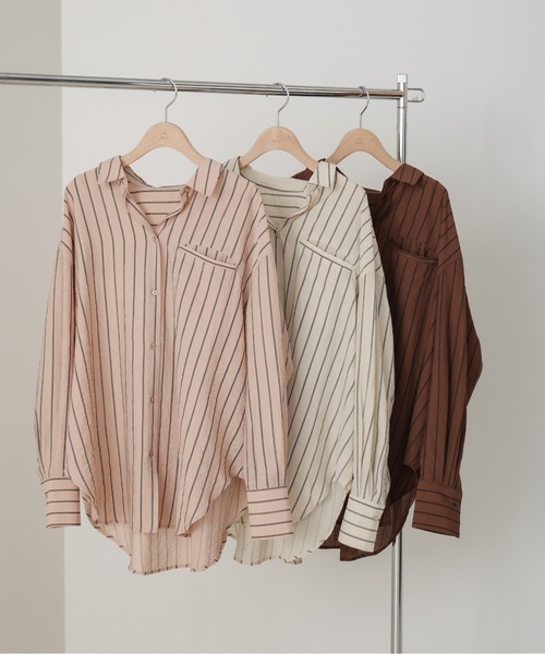 Bab（バブ）の「シアーストライプシャツ（シャツ/ブラウス・レディース・ブラウン/ライトピンク/アイボリー・M）」の15枚目の写真