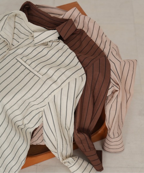 Bab（バブ）の「シアーストライプシャツ（シャツ/ブラウス・レディース・ブラウン/ライトピンク/アイボリー・M）」の16枚目の写真