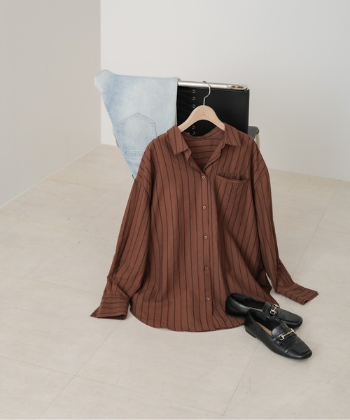 Bab（バブ）の「シアーストライプシャツ（シャツ/ブラウス・レディース・ブラウン/ライトピンク/アイボリー・M）」の17枚目の写真