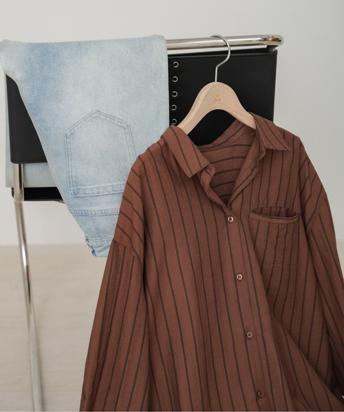 Bab（バブ）の「シアーストライプシャツ（シャツ/ブラウス・レディース・ブラウン/ライトピンク/アイボリー・M）」の18枚目の写真