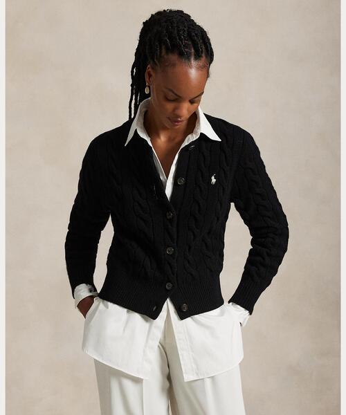 POLO RALPH LAUREN(ポロ ラルフ ローレン)の「ケーブルニット ウールカシミヤ カーディガン(カーディガン/ボレロ・レディース・ブラック系1・S/M/L/XXS/XS/XL)」の1枚目の写真