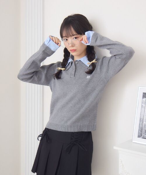 ems excite（エムズエキサイト）の「ドッキングWカラーNTPO（ニット/セーター・レディース・ダークグレー/ピンク/ナチュラル・FREE）」の4枚目の写真