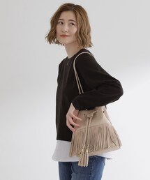 フリンジ付きベージュスエードショルダーバッグ バッグ（ベージュ系・フリンジ）ファッション通販 - ZOZOTOWN