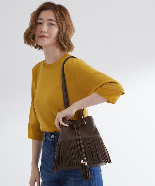 grove（グローブ）の「スエードフリンジ巾着ショルダーバッグ（ショルダーバッグ・レディース・ライトベージュ/ブラウン系その他/ダークブラウン・00）」の14枚目の写真