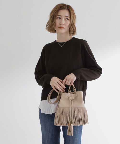 grove（グローブ）の「スエードフリンジ巾着ショルダーバッグ（ショルダーバッグ・レディース・ライトベージュ/ブラウン系その他/ダークブラウン・00）」の7枚目の写真