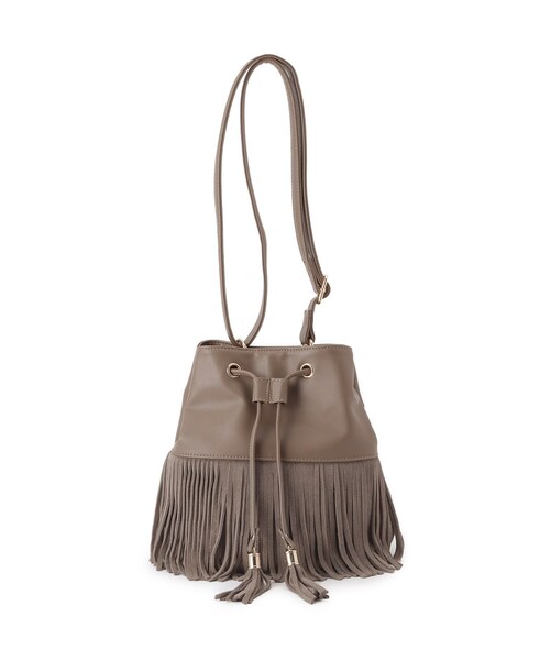 grove（グローブ）の「スエードフリンジ巾着ショルダーバッグ（ショルダーバッグ・レディース・ライトベージュ/ブラウン系その他/ダークブラウン・00）」の4枚目の写真