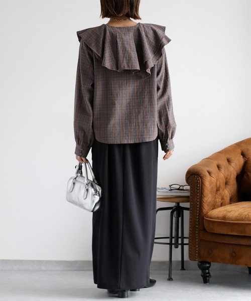 cepo（セポ）の「〈セットアップ対応〉イージーケア ジョーゼットナロースカート（スカート・レディース・ブラウン/ブラック/レッド・M）」の19枚目の写真