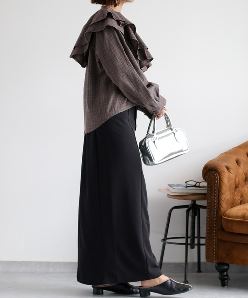 cepo（セポ）の「〈セットアップ対応〉イージーケア ジョーゼットナロースカート（スカート・レディース・ブラウン/ブラック/レッド・M）」の20枚目の写真