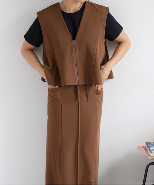 cepo（セポ）の「〈セットアップ対応〉イージーケア ジョーゼットナロースカート（スカート・レディース・ブラウン/ブラック/レッド・M）」の7枚目の写真