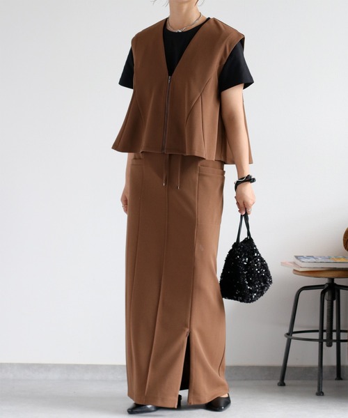 cepo（セポ）の「〈セットアップ対応〉イージーケア ジョーゼットナロースカート（スカート・レディース・ブラウン/ブラック/レッド・M）」の8枚目の写真