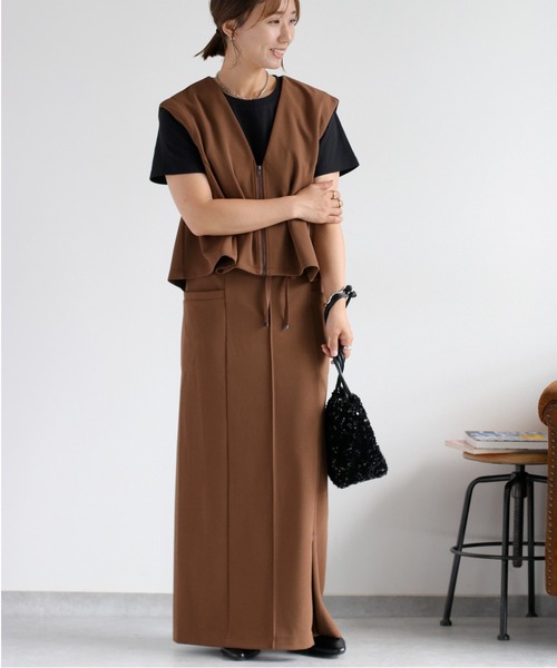 cepo（セポ）の「〈セットアップ対応〉イージーケア ジョーゼットナロースカート（スカート・レディース・ブラウン/ブラック/レッド・M）」の4枚目の写真