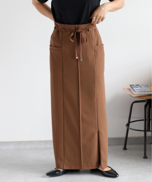cepo（セポ）の「〈セットアップ対応〉イージーケア ジョーゼットナロースカート（スカート・レディース・ブラウン/ブラック/レッド・M）」の5枚目の写真