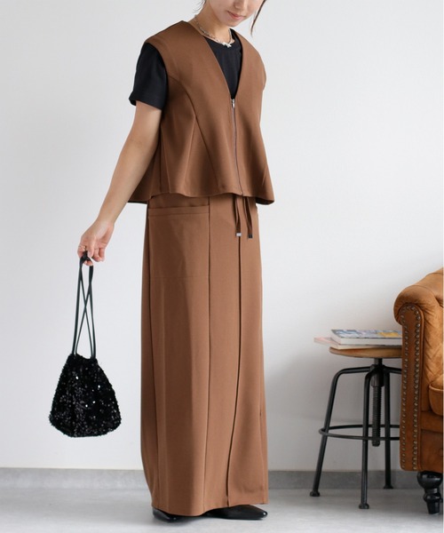 cepo（セポ）の「〈セットアップ対応〉イージーケア ジョーゼットナロースカート（スカート・レディース・ブラウン/ブラック/レッド・M）」の10枚目の写真