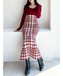 KENZO　ワンピース 赤と白のチェック柄長袖ワンピース 61hCiKxCNKL.jpg_BO30,255,255,