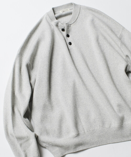 FREAK'S STORE（フリークスストア）の「限定展開 Relax Fit リラックスフィット スウェットライク ヘンリーネック ニット（ニット/セーター・メンズ・ブラック/ネイビー/チャコールグレー/アッシュグレー・MEDIUM/LARGE）」の5枚目の写真
