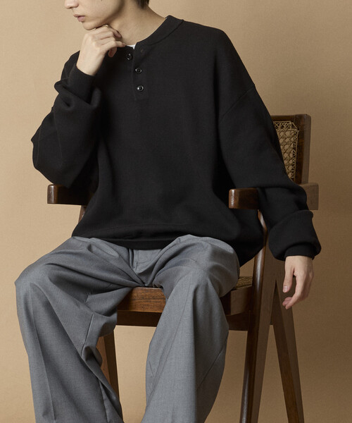 FREAK'S STORE（フリークスストア）の「限定展開 Relax Fit リラックスフィット スウェットライク ヘンリーネック ニット（ニット/セーター・メンズ・ブラック/ネイビー/チャコールグレー/アッシュグレー・MEDIUM/LARGE）」の18枚目の写真
