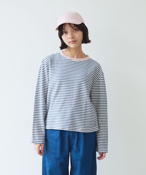 bulle de savon（ビュルデサボン）の「インレーボーダー みじかめプルオーバー（Tシャツ/カットソー・レディース・ブルー/オレンジ・FREE）」の2枚目の写真