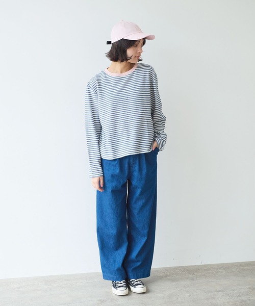 bulle de savon（ビュルデサボン）の「インレーボーダー みじかめプルオーバー（Tシャツ/カットソー・レディース・ブルー/オレンジ・FREE）」の10枚目の写真