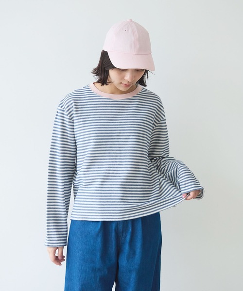 bulle de savon（ビュルデサボン）の「インレーボーダー みじかめプルオーバー（Tシャツ/カットソー・レディース・ブルー/オレンジ・FREE）」の3枚目の写真
