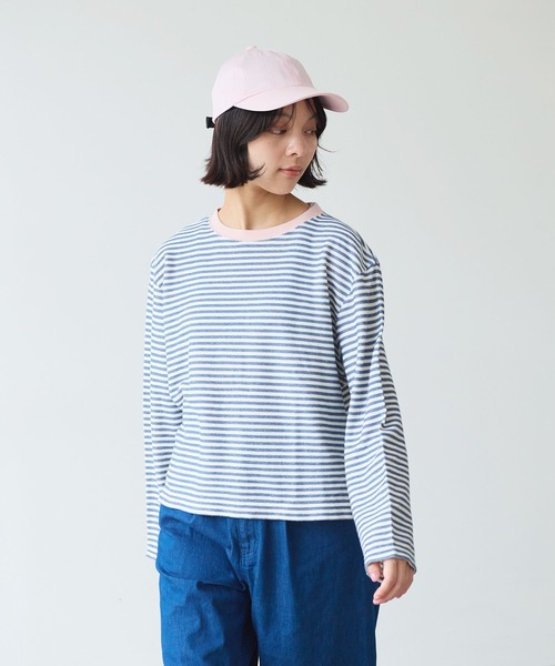 bulle de savon（ビュルデサボン）の「インレーボーダー みじかめプルオーバー（Tシャツ/カットソー・レディース・ブルー/オレンジ・FREE）」の4枚目の写真