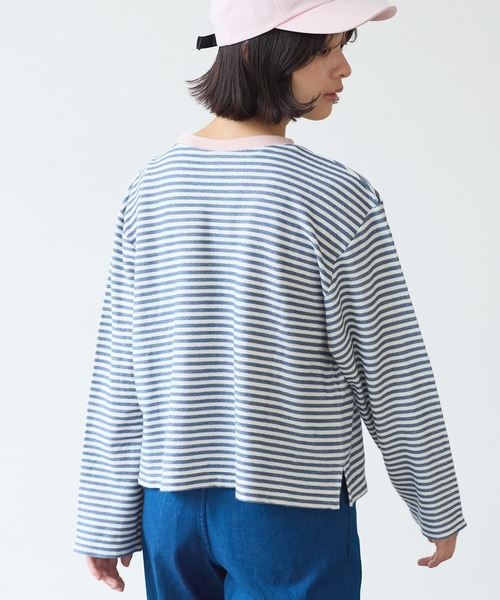 bulle de savon（ビュルデサボン）の「インレーボーダー みじかめプルオーバー（Tシャツ/カットソー・レディース・ブルー/オレンジ・FREE）」の6枚目の写真