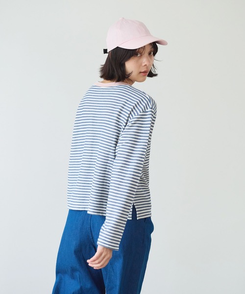 bulle de savon（ビュルデサボン）の「インレーボーダー みじかめプルオーバー（Tシャツ/カットソー・レディース・ブルー/オレンジ・FREE）」の7枚目の写真