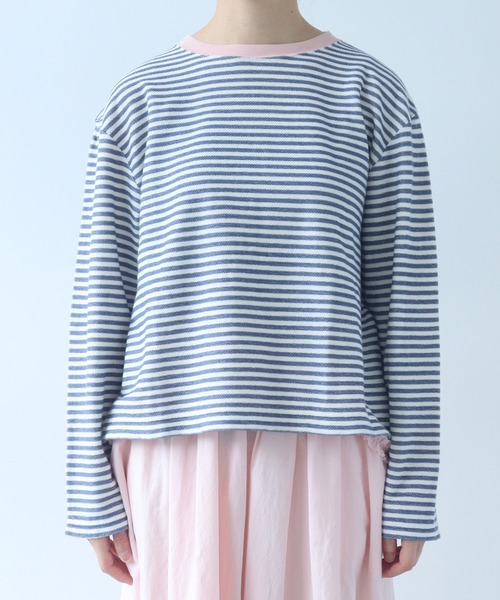 bulle de savon（ビュルデサボン）の「インレーボーダー みじかめプルオーバー（Tシャツ/カットソー・レディース・ブルー/オレンジ・FREE）」の13枚目の写真