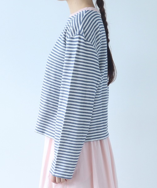 bulle de savon（ビュルデサボン）の「インレーボーダー みじかめプルオーバー（Tシャツ/カットソー・レディース・ブルー/オレンジ・FREE）」の14枚目の写真