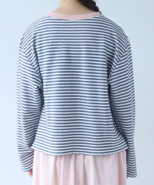 bulle de savon（ビュルデサボン）の「インレーボーダー みじかめプルオーバー（Tシャツ/カットソー・レディース・ブルー/オレンジ・FREE）」の15枚目の写真