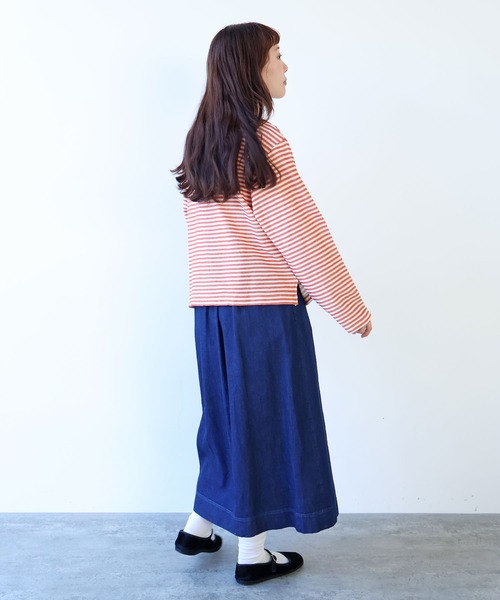 bulle de savon（ビュルデサボン）の「インレーボーダー みじかめプルオーバー（Tシャツ/カットソー・レディース・ブルー/オレンジ・FREE）」の21枚目の写真