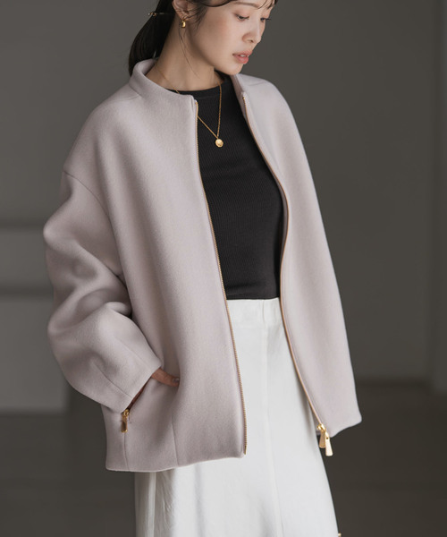 【美品】NOBLEノーブル　ノーカラーコート ジップアップコート ベージュ 34 再入荷☆NOBLEノーカラージップコート | ショップニュース