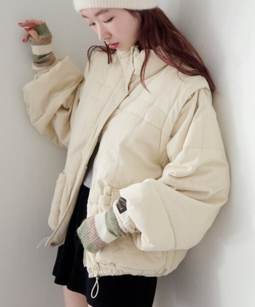 WEB先行/袖取り外し可/無地&花柄】コーデュロイ中綿ミドルジャケット