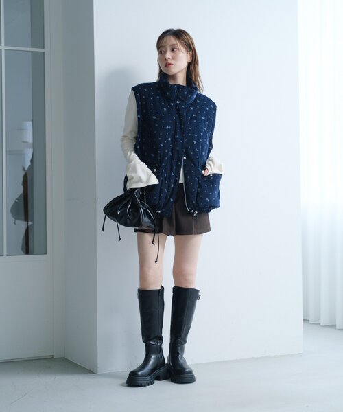 セール】【袖取り外し可/無地&花柄】コーデュロイ中綿ミドルジャケット