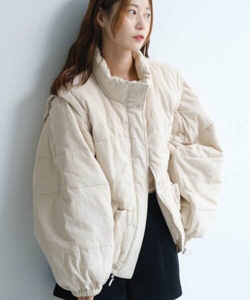 セール】【袖取り外し可/無地&花柄】コーデュロイ中綿ミドルジャケット