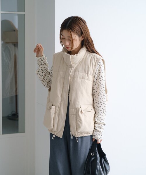 セール】【袖取り外し可/無地&花柄】コーデュロイ中綿ミドルジャケット