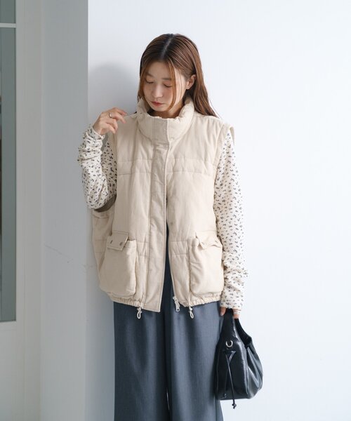 セール】【袖取り外し可/無地&花柄】コーデュロイ中綿ミドルジャケット